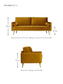 Samt-Sofa Saint (3-Sitzer) in Senfgelb mit Eichenholz-Füssen, Bezug: Samt (Polyester) Der hoch, Gestell: Massives Eichenholz, Span, Samt Senfgelb, B 210 x T 93 cm