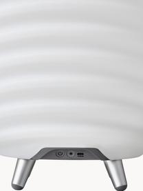 Mobile dimmbare LED-Gartenleuchte Synergy S mit Lautsprecher und Flaschenkühler, Lampenschirm: Kunststoff, Dekor: Aluminium, gebürstet, Griff: Leder, Weiß, Braun, Ø 32 x H 56 cm