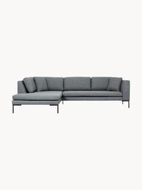 Ecksofa Emma mit Metall-Füßen, Bezug: Polyester, Gestell: Massives Kiefernholz, Bir, Füße: Metall, pulverbeschichtet, Webstoff Dunkelgrau, B 302 x T 220 cm, Eckteil links