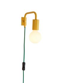 Wandlamp Cascais in geel, met groene kabel, Lampenkap: gecoat metaal, Geel, B 20 x H 12 cm