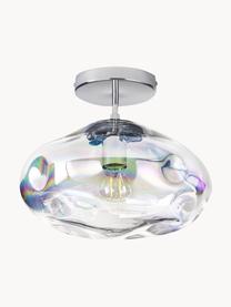 Deckenleuchte Amora aus irisierendem Glas, Lampenschirm: Glas, Baldachin: Metall, gebürstet, Irisierend, Chromfarben, Ø 35 x H 28 cm