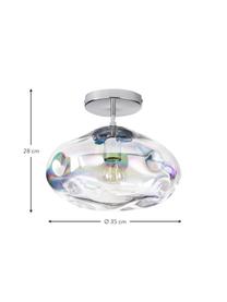 Deckenleuchte Amora aus irisierendem Glas, Lampenschirm: Glas, Baldachin: Metall, gebürstet, Irisierend, Chromfarben, Ø 35 x H 28 cm