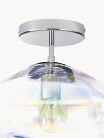 Deckenleuchte Amora aus irisierendem Glas, Lampenschirm: Glas, Baldachin: Metall, gebürstet, Irisierend, Silberfarben, Ø 35 x H 28 cm