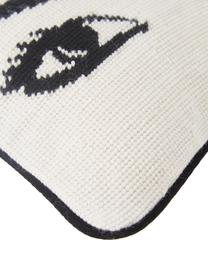 Petit coussin rectangulaire design brodé main Eyes, Blanc, noir, larg. 23 x long. 30 cm