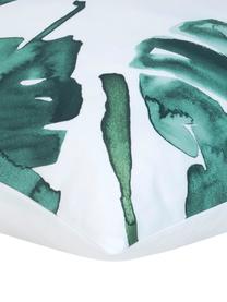 Obliečka na vankúš z bavlneného saténu s motívom listov Lou, 2 ks, Biela, zelená, Š 40 x D 80 cm