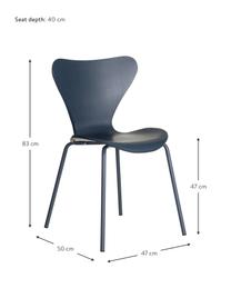 Kunststoffen stoelen Pippi, 2 stuks, Polypropyleen, metaal, Blauw, B 47 x D 50 cm