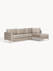 Samt-Schlafsofa Luna (3-Sitzer) mit Matratze, Bezug: Samt (100 % Polyester) De, Gestell: Massives Buchenholz, Schi, Samt Greige, B 270 x T 184 cm, Eckteil links