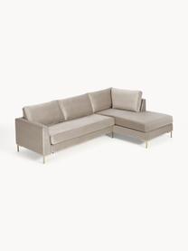 Samt-Schlafsofa Luna (3-Sitzer) mit Matratze, Bezug: Samt (100 % Polyester) De, Gestell: Massives Buchenholz, Schi, Samt Greige, B 270 x T 184 cm, Eckteil links