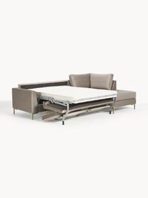 Canapé d'angle convertible 3 places en velours avec matelas Luna, Velours grège, larg. 270 x prof. 184 cm, méridienne à gauche