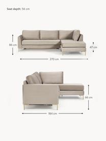 Samt-Schlafsofa Luna (3-Sitzer) mit Matratze, Bezug: Samt (100 % Polyester) De, Gestell: Massives Buchenholz, Schi, Samt Greige, B 270 x T 184 cm, Eckteil links