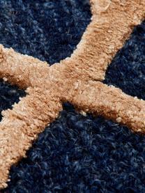 Tappeto rotondo in lana con motivo a rilievo Vegas, Retro: cotone, Blu scuro, marrone, Ø 150 cm (taglia M)