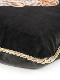 Housse de coussin 40x40 velours passepoil doré Deluxe Leo, Noir, brun, blanc, couleur dorée