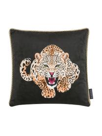 Housse de coussin 40x40 velours passepoil doré Deluxe Leo, Noir, brun, blanc, couleur dorée