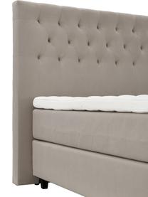 Premium fluwelen boxspring  bed Phoebe in taupe, Matras: 5-zones pocketvering, Poten: massief gelakt berkenhout, Fluweel taupe, 200 x 200 cm, hardheidsgraad 3