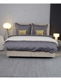 Premium fluwelen boxspring  bed Phoebe in taupe, Matras: 5-zones pocketvering, Poten: massief gelakt berkenhout, Fluweel taupe, 200 x 200 cm, hardheidsgraad 3