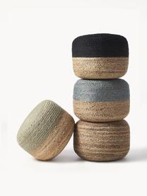 Pouf en jute artisanal Bono, Gris-bleu, beige, Ø 50 x haut. 36 cm