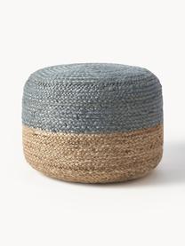 Pouf en jute artisanal Bono, Gris-bleu, beige, Ø 50 x haut. 36 cm