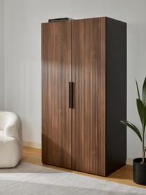 Modularer Drehtürenschrank Simone, 100 cm Breite, mehrere Varianten, Korpus: Spanplatte, melaminbeschi, Walnussholz-Optik, Schwarz, Basic Interior, B 100 x H 200 cm