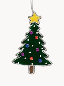 Baumanhänger Christmas Tree aus Samt, 60 % Samt (Polyester), 25 % Schaumstoff, 15 % Kunststoffperlen, Dunkelgrün, Bunt, Silberfarben, B 8 x H 11 cm