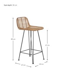 Sedia da bar in rattan Blind, Gambe: metallo verniciato a polv, Rattan, nero, Larg. 42 x Alt. 89 cm