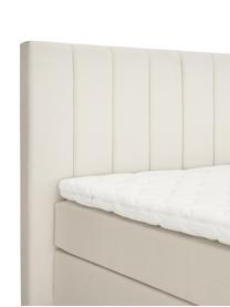 Premium Samt-Boxspringbett Lacey in Beige, Matratze: 7-Zonen-Taschenfederkern , Füße: Massives Buchenholz, lack, Samt Beige, 200 x 200 cm