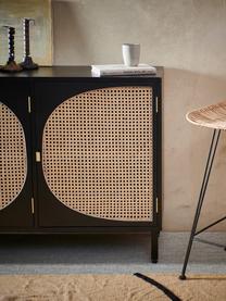 Credenza fatta a mano in legno Sungkai con intreccio viennese Lizzie, Piedini: metallo verniciato a polv, Maniglie: ottone rivestito, Nero, rattan, Larg. 160 x Alt. 81 cm