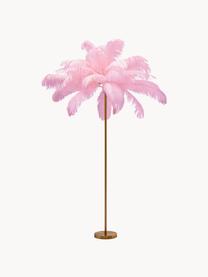 Lámpara de pie Feather Palm, Pantalla: plumas de avestruz, Estructura: acero latón, Cable: plástico, Dorado, rosa, Al 165 cm