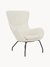 Fauteuil à oreilles avec pieds en métal Wing, Tissu blanc crème, larg. 75 x prof. 85 cm