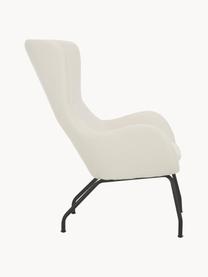 Fauteuil à oreilles avec pieds en métal Wing, Tissu blanc crème, larg. 75 x prof. 85 cm