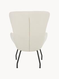 Fauteuil à oreilles avec pieds en métal Wing, Tissu blanc crème, larg. 75 x prof. 85 cm