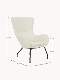 Poltrona con gambe in metallo Wing, Rivestimento: 93% poliestere, 5% cotone, Gambe: metallo verniciato a polv, Tessuto bianco crema, Larg. 75 x Prof. 85 cm