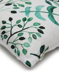 Kussenhoes Leaves met bladpatroon, Polyester, Wit, groentinten, 40 x 40 cm