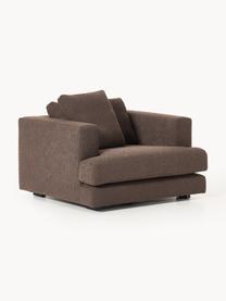 Fotel Bouclé Tribeca, Tapicerka: Bouclé (93% poliester, 6%, Stelaż: drewno bukowe, drewno sos, Nogi: drewno sosnowe Ten produk, Ciemnobrązowy Bouclé, S 110 x G 100 cm