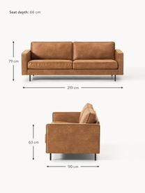 Sofa ze skóry z recyklingu Hunter (3-osobowa), Tapicerka: skóra z recyklingu (70% s, Stelaż: lite drewno sosnowe, płyt, Nogi: metal malowany proszkowo , Brązowa skóra, S 219 x G 90 cm