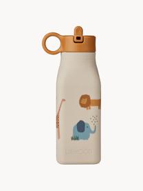 Bottiglia d'acqua Warren, Silicone, Beige chiaro, marrone chiaro, motivo safari, Larg. 8 x Alt. 19 cm, 350 ml