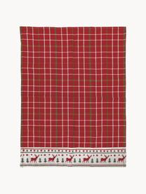 Katoenen theedoek Tartan met kerstpatroon, 100% katoen, Rood, wit, goudkleurig, B 50 x L 70 cm