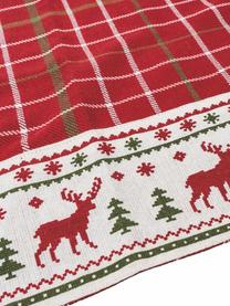 Torchon Noël Tartan Reindeer, 100 % coton, Rouge, blanc, doré, larg. 50 x long. 70 cm