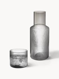 Set caraffa e bicchiere in vetro soffiato millerighe Ripple 2 pz, Vetro soffiato, Grigio trasparente e lucido, Set in varie misure