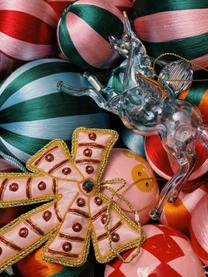 Décorations de sapin de Noël Extravagant Bow, 2 pièces, Fibre synthétique, Rose pâle, doré, rouge, larg. 8 x haut. 13 cm