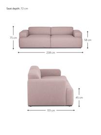 Sofa Melva (3-osobowa), Tapicerka: 100% poliester Dzięki tka, Stelaż: lite drewno sosnowe, cert, Nogi: tworzywo sztuczne, Bladoróżowa tkanina, S 238 x G 101 cm