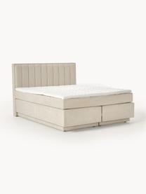 Boxspringbed Livia met opbergruimte, Matras: 5-zones pocketvering, Geweven stof lichtbeige, B 140 x L 200 cm, hardheidsgraad H2