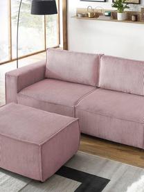 Sofá cama de pana Nihad (3 plazas), con espacio de almacenamiento, Tapizado: pana, Patas: madera, Terciopelo rosa, An 245 x F 102 cm