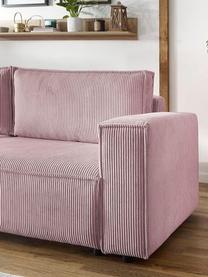 Sofá cama de pana Nihad (3 plazas), con espacio de almacenamiento, Tapizado: pana, Patas: madera, Terciopelo rosa, An 245 x F 102 cm