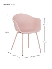 Židle s područkami s kovovými nohami Claire, Růžová, Š 60 cm, H 54 cm
