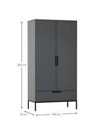 Kleiderschrank Adam in Grau, 2-türig, Korpus: Kiefernholz, lackiert, Einlegeböden: Spanplatte, lamieniert, Stahlgrau, B 100 x H 200 cm