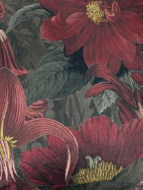 Samt-Kissenhülle Merion mit floralem Print in Rot/Grün, Vorderseite: 100% Polyestersamt, Rückseite: 100% Polyestersamt, Rot, Grün, 50 x 50 cm