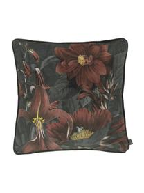 Fluwelen kussenhoes Merion met bloemenmotief in rood/groen, Rood, groen, 50 x 50 cm