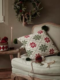 Gebreide kussenhoes Starry met kerstmotief, 100% katoen, Groen, rood, wit, B 50 x L 50 cm