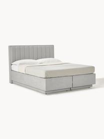 Boxspringbett Livia mit Stauraum, Matratze: 5-Zonen-Taschenfederkern, Füße: Kunststoff, Webstoff Hellgrau, B 180 x L 200 cm, Härtegrad H2