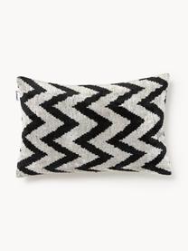 Housse de coussin en velours avec motif en zigzag Velvety, Velours de soie (50 % soie, 50 % coton), Beige, noir, larg. 40 x long. 60 cm